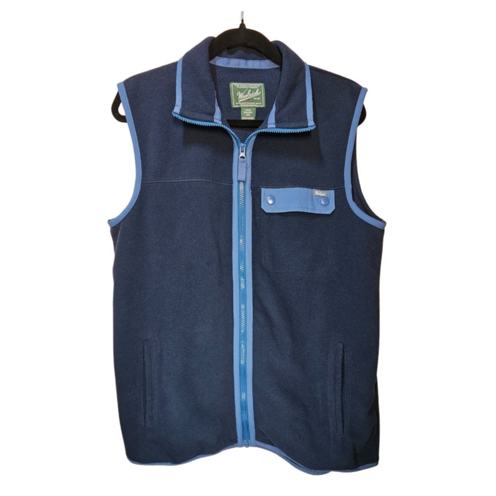 Woolrich Men's SIZE M Full-Zip Sleeveless Fleece Vest Jacket in Navy Blue
